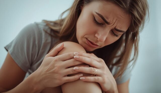 ağıran bacağını tutan kadın